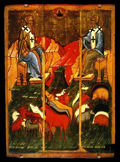 Stare ikony rosyjskie - 1407  Les saints Blaise et Spiridion  Ecole de Novgorod  mmh.jpg