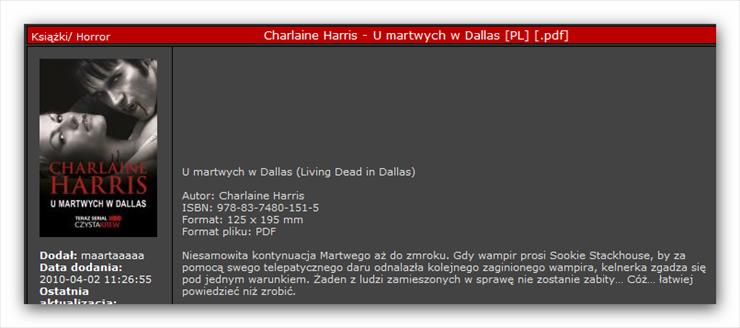 Charlaine Harris 10 horror - Sookie Stackhouse 02 - Martwi w Dallas U Martwych w Dallas.png